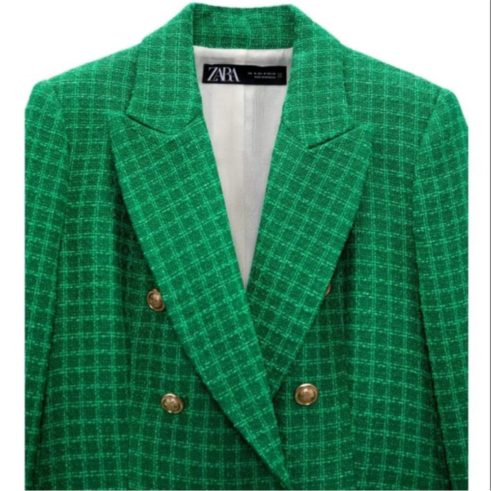 Zara Emerald Checkered Jacket with Gold Accents
